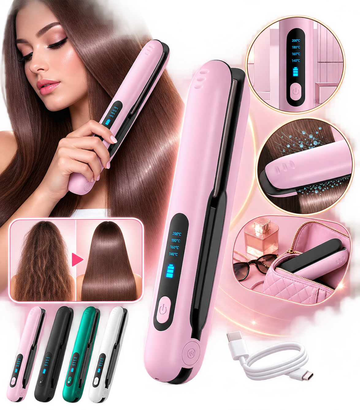 Get smooth, sleek hair anytime, anywhere with the GLOWMEYA Wireless Hair Straightener.